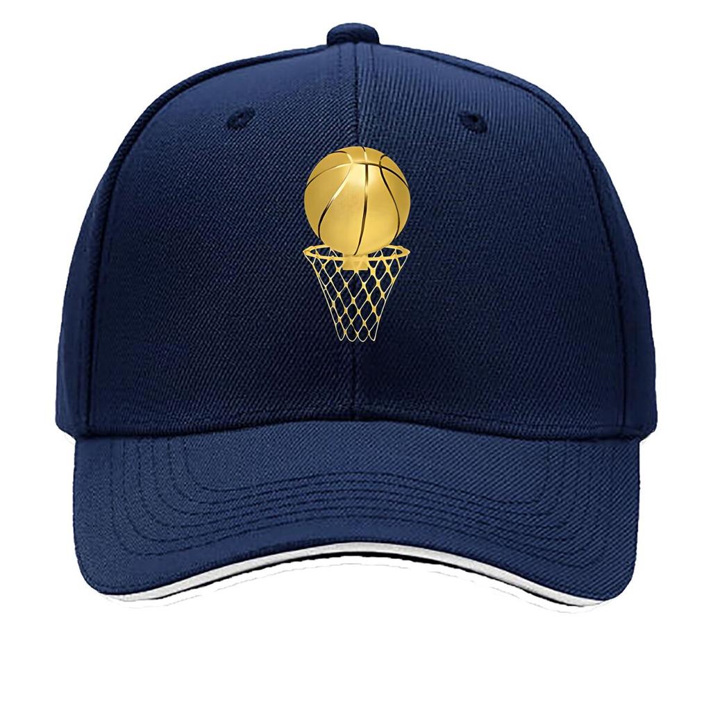 Golden Basketball And Basketball Frame Print Gift Fashionable Adjustable Baseball Cap Sandwich Baseball Cap