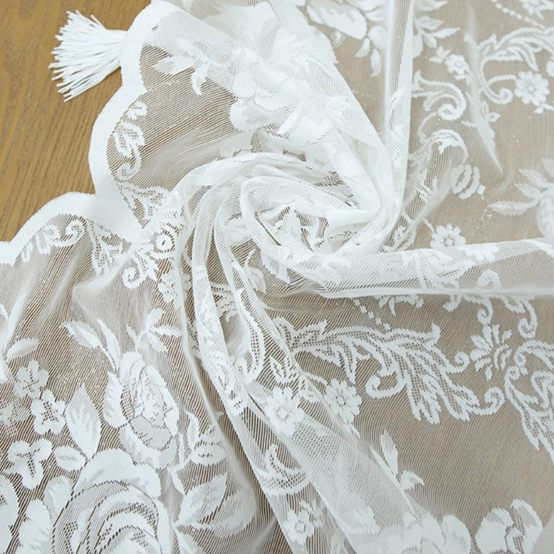 Decorative Lace Short Curtain Soft Tasseled Fringe Semi Transparent Designs For Bedroom Window Dorm Decoration