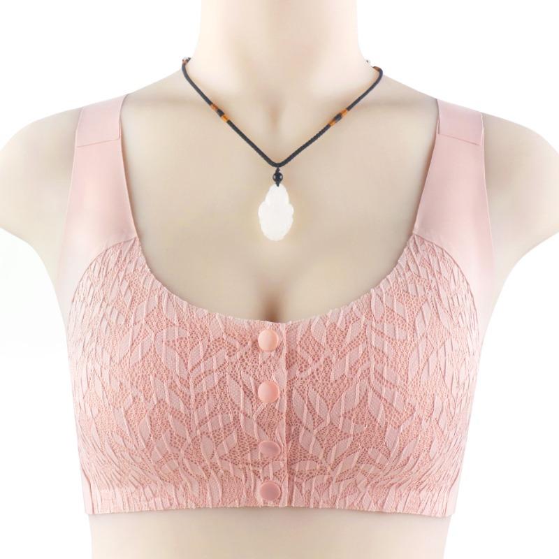 Lace Adhesive Without Marks Front Buckle Underwear for Women Reinforced Lower Circumference Without Steel Ring Middle-aged and Elderly Large Size Bra
