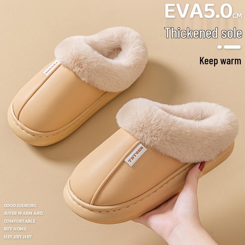 Women's & Men's Non-Slip Waterproof Cotton Slippers: Silent, Thick-Soled, Wear-Resistant Footwear for Home and Confinement Couples.