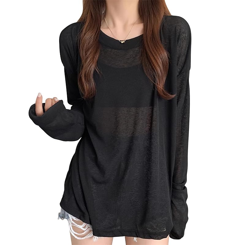 

[MOWO] t-shirt ladies tops long sleeve [UPF50+ sun protection/transparent design/maximum body coverage effect] blouse Thin layered clothing UV cut