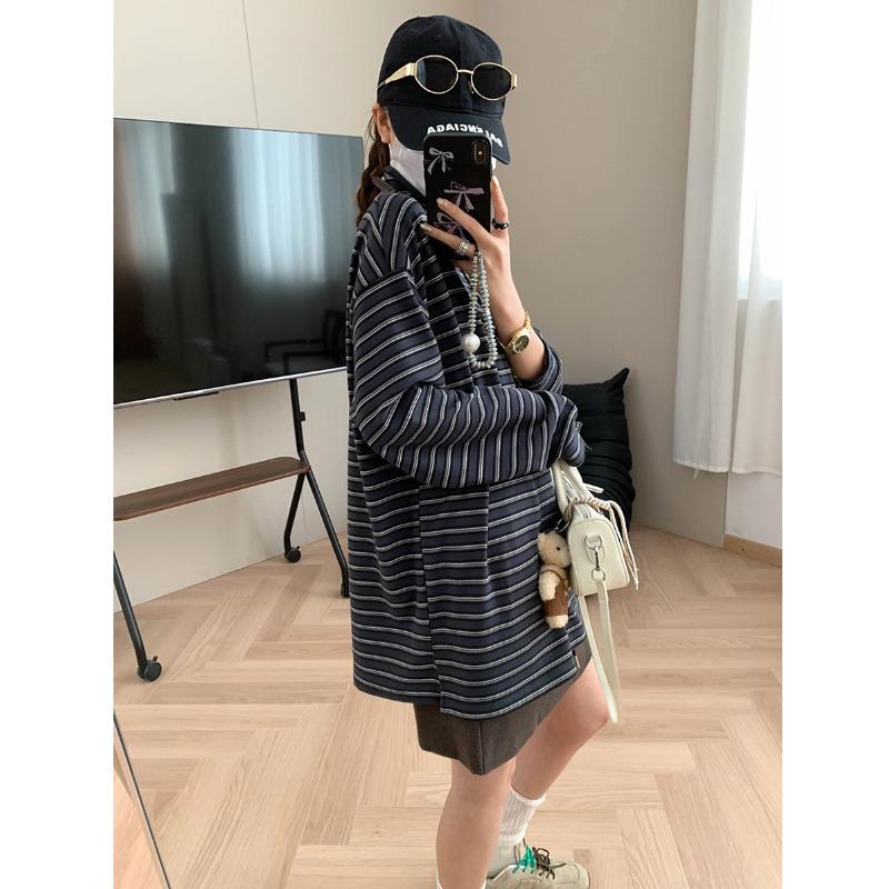 

Полосатая футболка с высоким воротником и длинным рукавом Mochie Comfort Zone (MQ1066) One Size серый