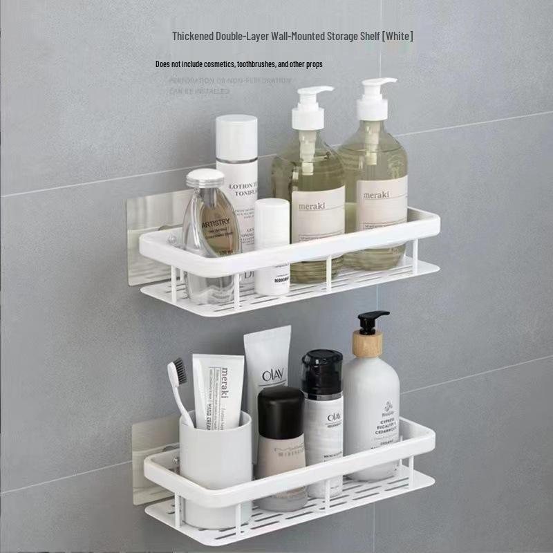Punch-Free Bathroom Cabinet Shelf: Wall-Mounted Storage Rack for Toiletries & Washstand Supplies
