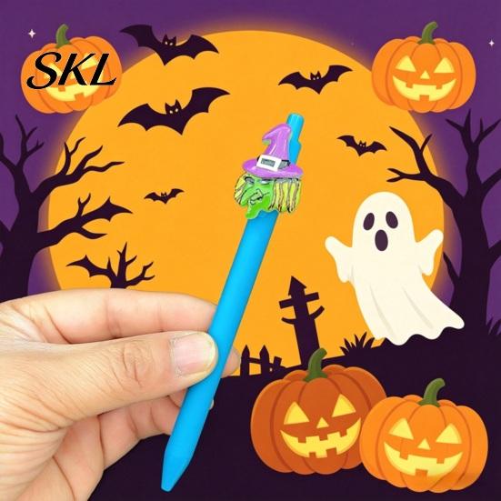 Stylish Matte Texture Pens Halloween Ballpoint Pen, Cute Ghost Skull Pumpkin Retractable Gel Ink Portable Pocket Clip 0.5mm Fine Point Writing Pen for