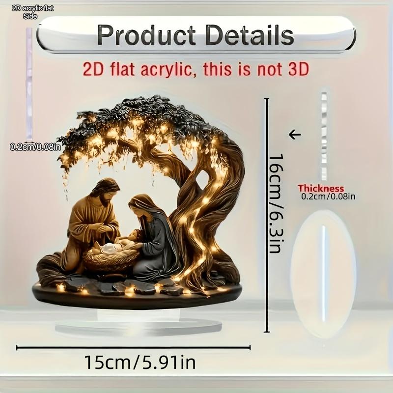 2D Flat Nativity Scene Acrylic Tabletop Decoration, Jesus, Glowing Tree & Soft Lighting, Suitable for wall decoration, porch, room, villa, accents Hom