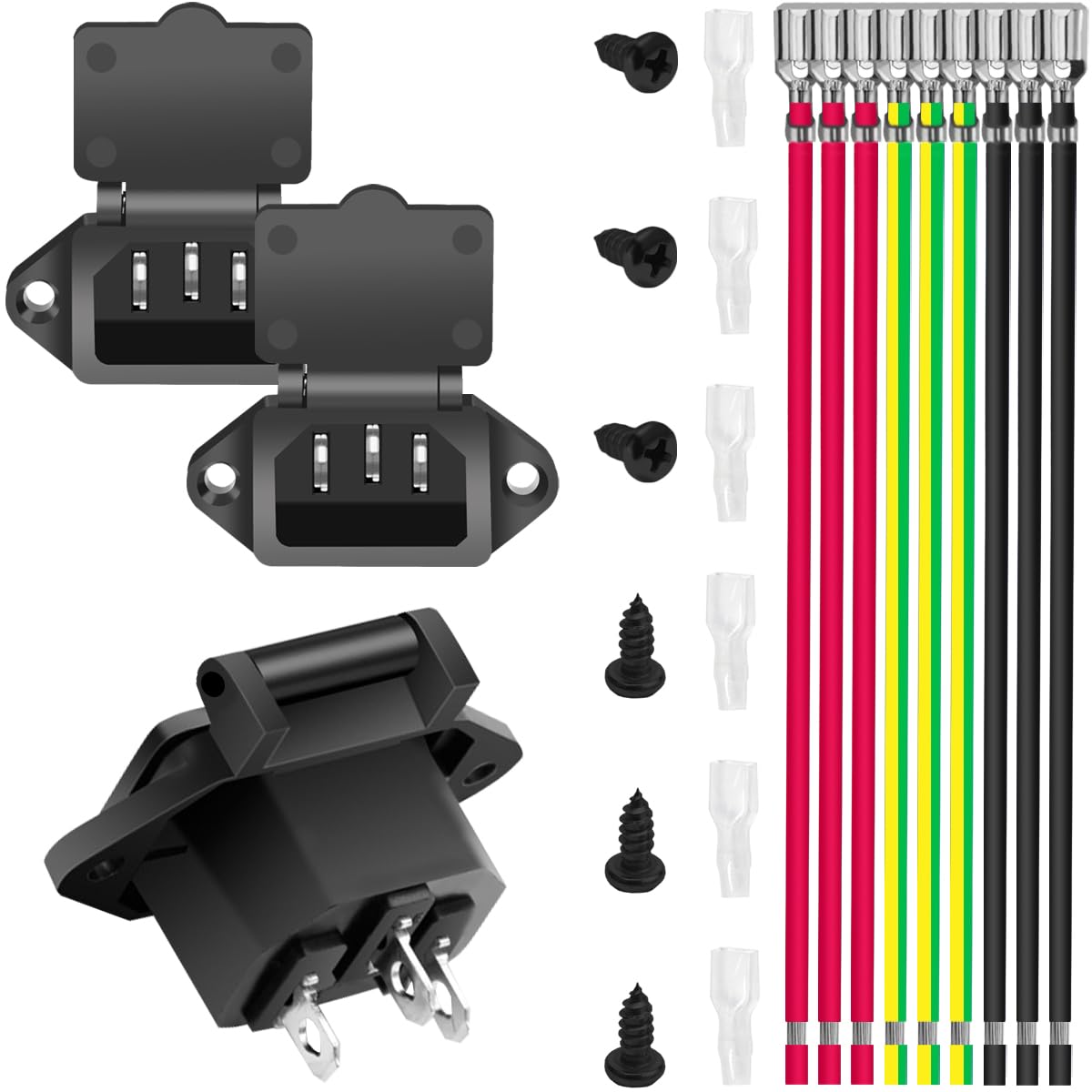 

MKBKLLJY 3Pcs AC 250V 10A IEC 320 C14 Mount Plug Adapter Power Connector Socket with Spring Cover 3 Pin Panel Mount Plug Black 18AWG Terminal Wire