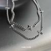 Hip Hop Double-layer Star Cross Necklace For Man Woman Titanium Steel Clavicle Chain Choker Punk Male Accessories