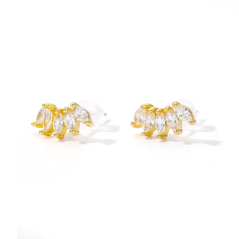 Temperament Fashion Zircon Flower Spike Earrings Earrings Women's Exquisite Versatile Premium Leaf Silver Needle Earrings