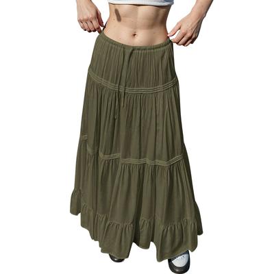 Dámské splývavé maxi sukně s volánkovým lemem A Line Elastický pas Elegantní vrstvené Boho dlouhé sukně
