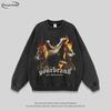 Unisex Oversized Hoodie With Bold Flame Dog Print Streetwear Cotton Sweatshirt Men Women