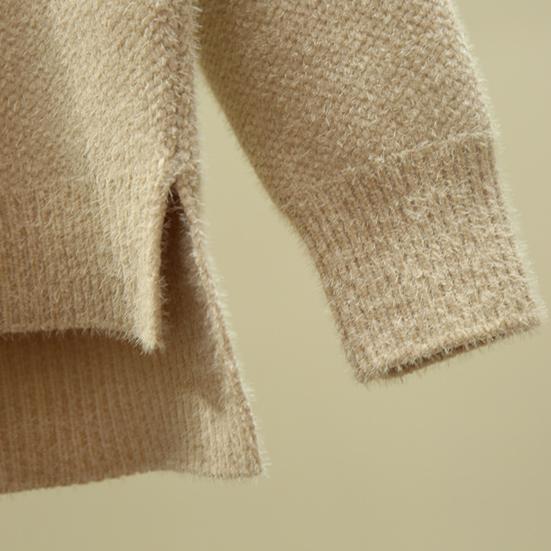 Women Knitting Sweater Turtleneck Long Tops Side Sleeve Thickened Knitting Split Hem Imitation Mink Pullover Sweater