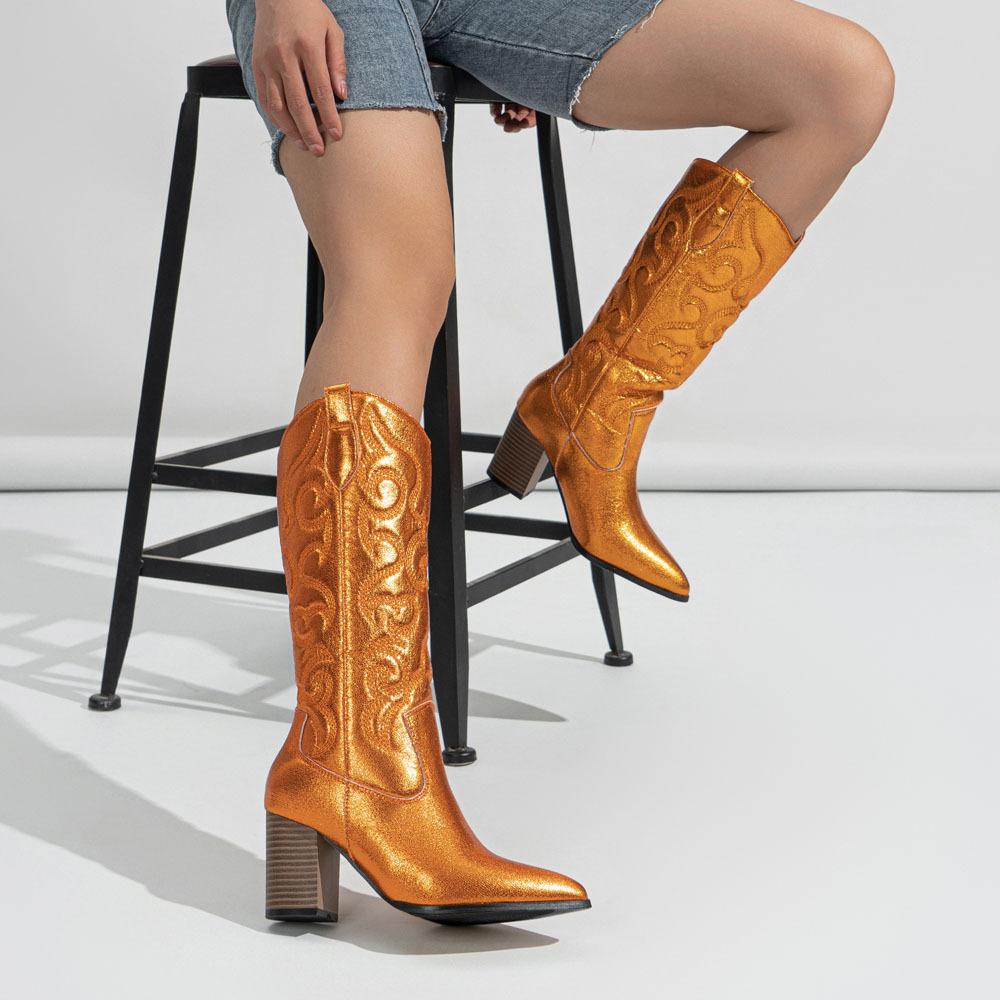 Western Cowboy Boots New Fashion Thick Heel Large Size Long Tube High Heel Boots