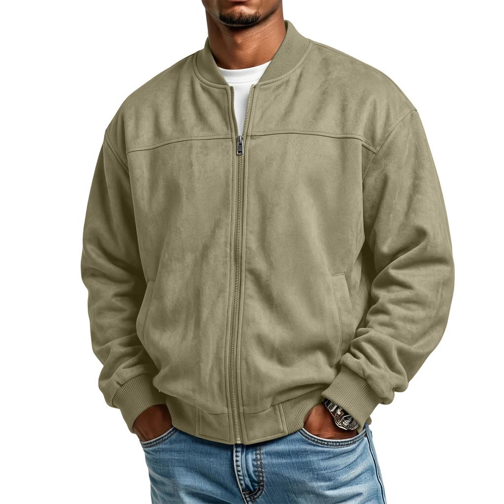 Men's Casual Long Sleeve Zip Up Baseball Jacket with Stand Collar and Pockets