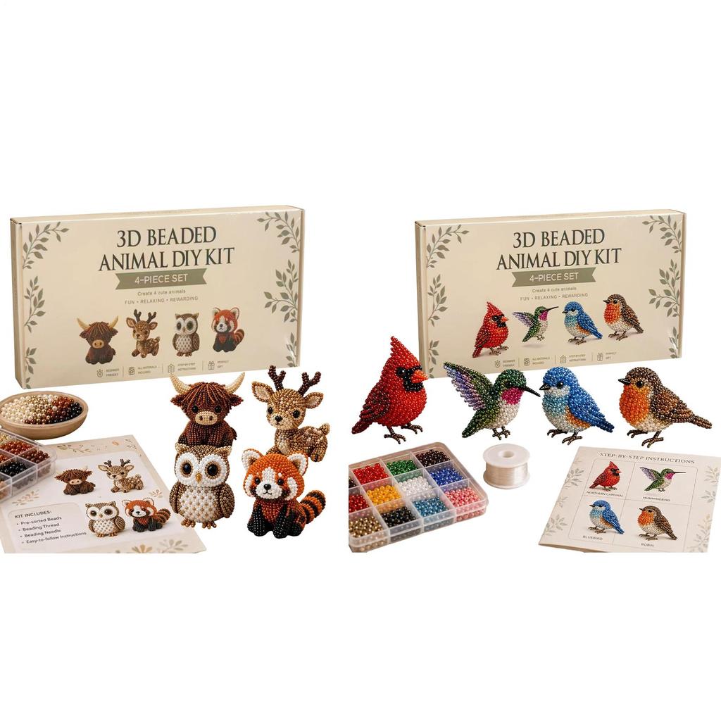 Kit de Animales con Cuentas 3D Arte Manual con Cuentas Set de Manualidades con Instrucciones Kit de Arte y Manualidades Creativas para Joyería para Adultos Principiantes