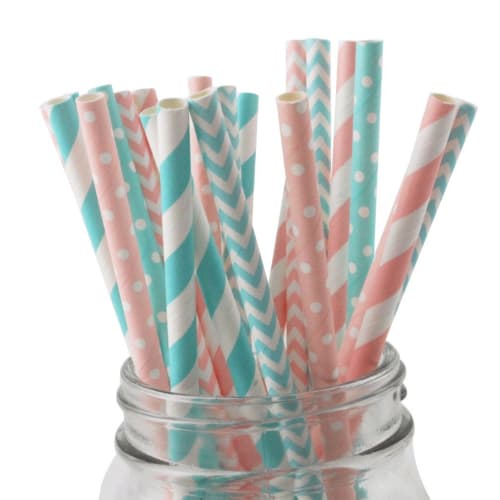 SSORA Paper Straws, Pink and Blue Stripes, Disposable, Pack of 150, Perfect for Events, Birthdays, Weddings, Parties, Celebrations, and Christmas Deco