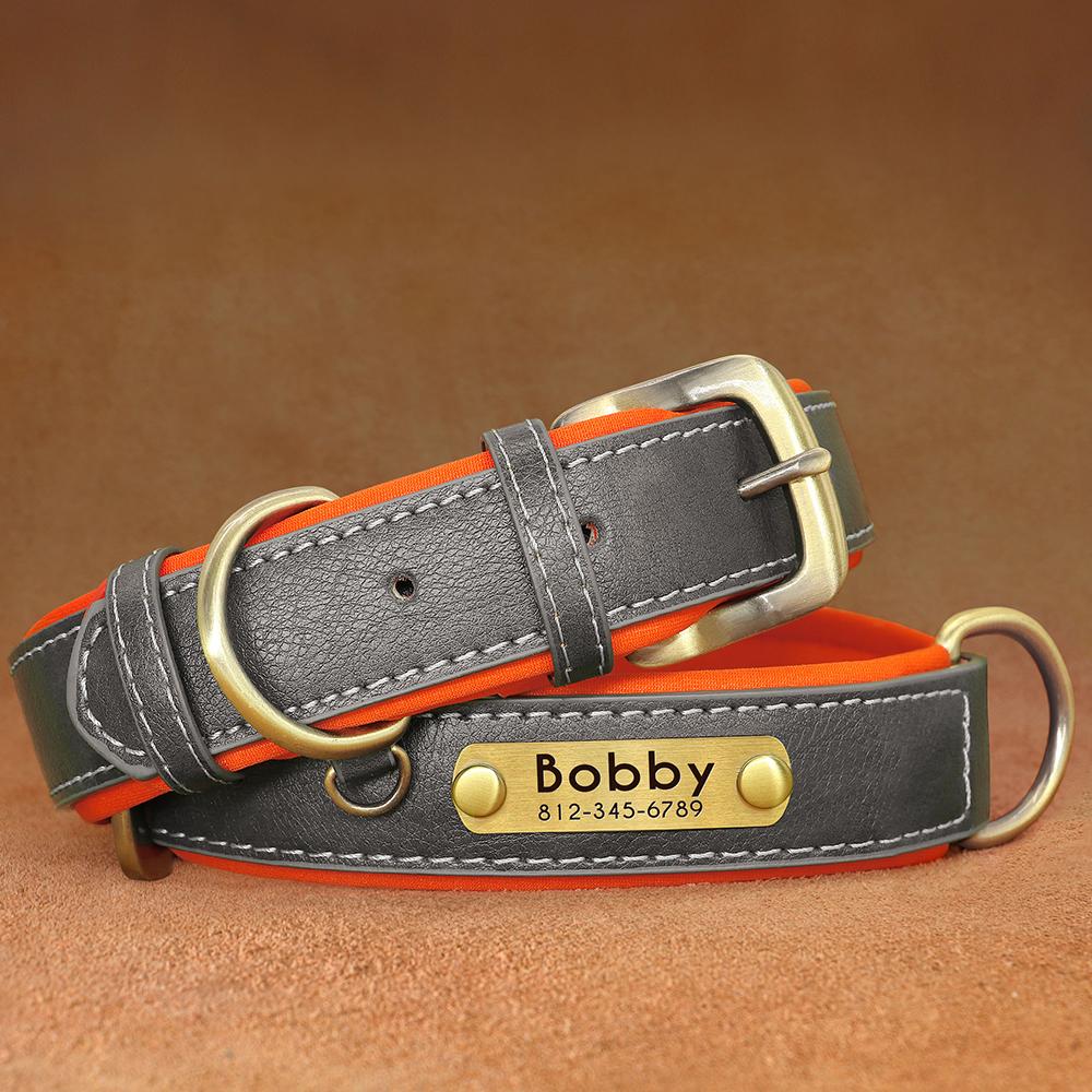 Custom PU Leather Dog Collar Free Engraving Dog Collars Adjustable Pet Pitbull Necklace Soft Padded for Small Medium Large Dogs