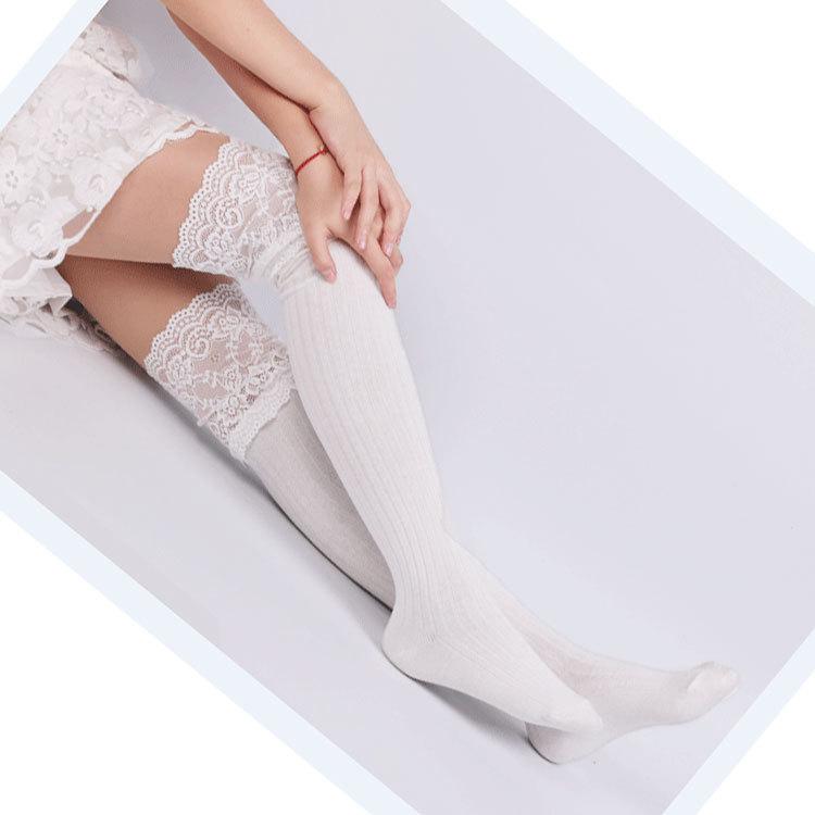 Over Above Knee Socks Womens Lace Stockings Warm Winter Ladies Girls Black White Long Thigh High Knitting Cotton Socks New