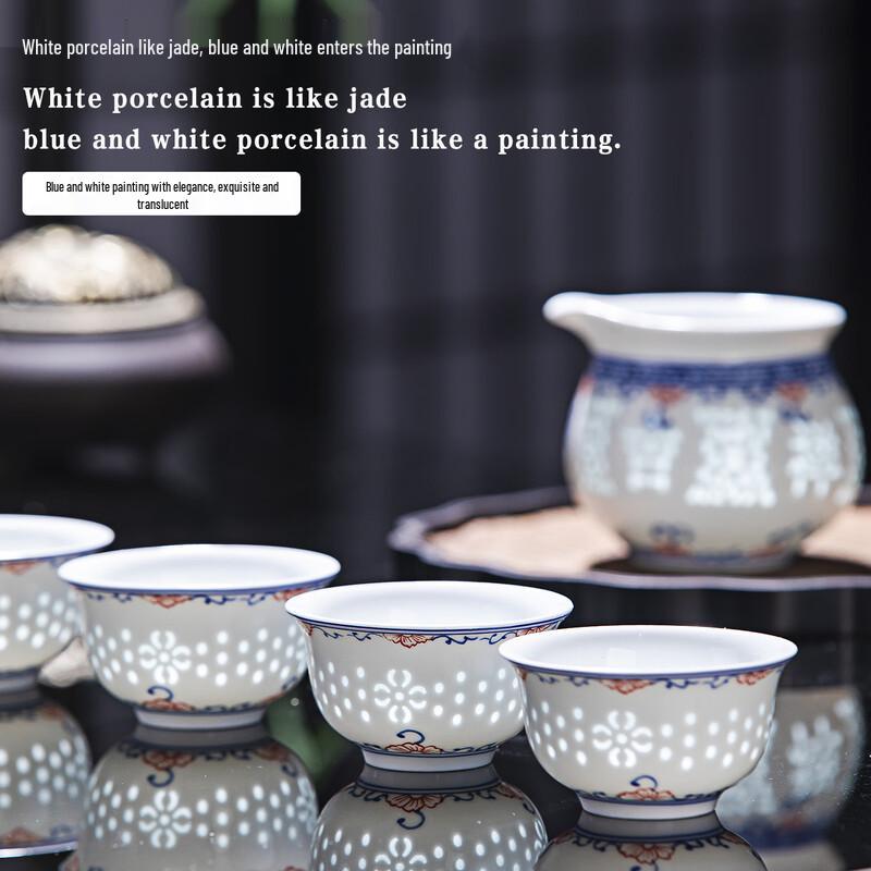 Jingdezhen Blue & White Linglong Ceramic Gongfu Tea Set