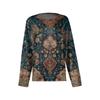 Fashion Women's Long Sleeve Round Neck CasualPleated Floral Print Loose Top