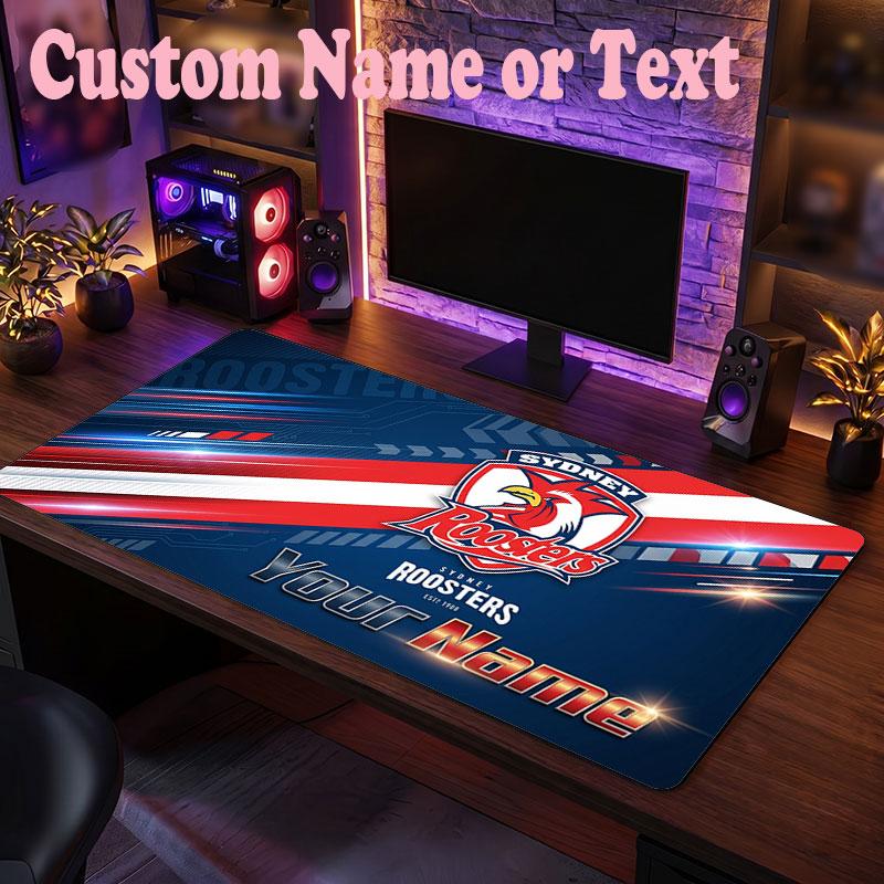 Sydney Roosters Customized Name Text Mouse Pad, Large Desk Mouse Mat Personalized Home Office Present