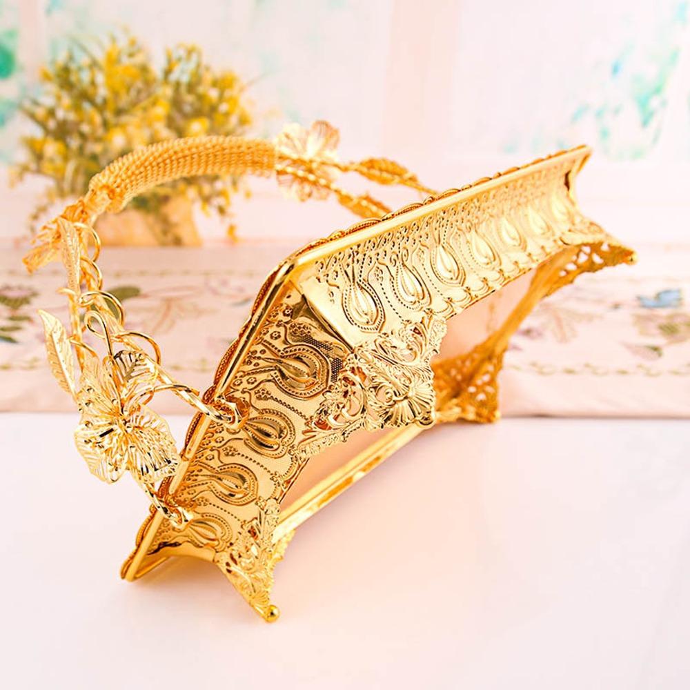 2pcs Alloy Metal Serving Tray Gold Vintage Tea Tray Decorative Coffee Tray  For Home Bar