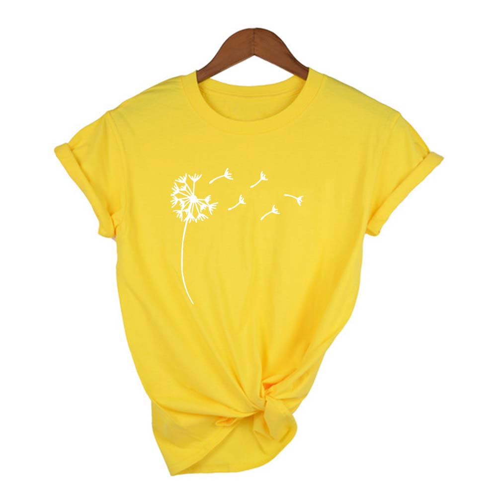 Wildflower Dandelion Print Women T Shirt O Neck Short Sleeve Cotton Tshirt Casual Summer Female Girl