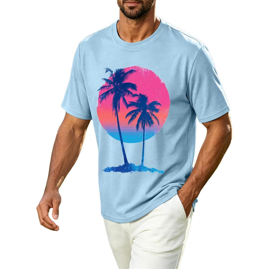 Herren Hawaii-Print Lässiges Rundhals-T-Shirt Atmungsaktiv Schnelltrocknend Kurzarm Sport-T-Shirt Leicht Bequeme Passform