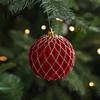 Luxury Holiday Tree Decorations Burgundy Velvet Christmas Ball Ornaments, 3.15 Inch Glitter Flocked Decorative Hanging Balls Decoration, Plastic