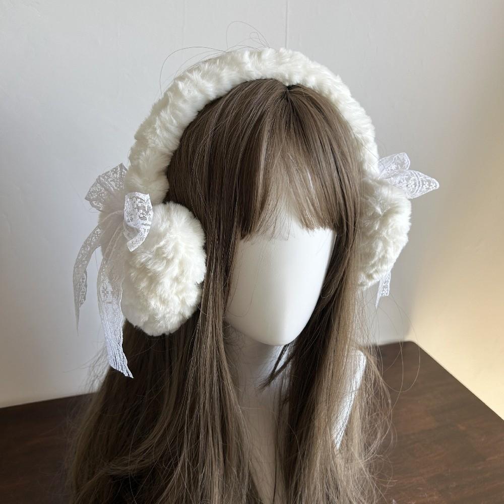 Windproof Winter Plush Earmuffs Lace Ear Cover Fashion Bow Ear Warmers  Skiing