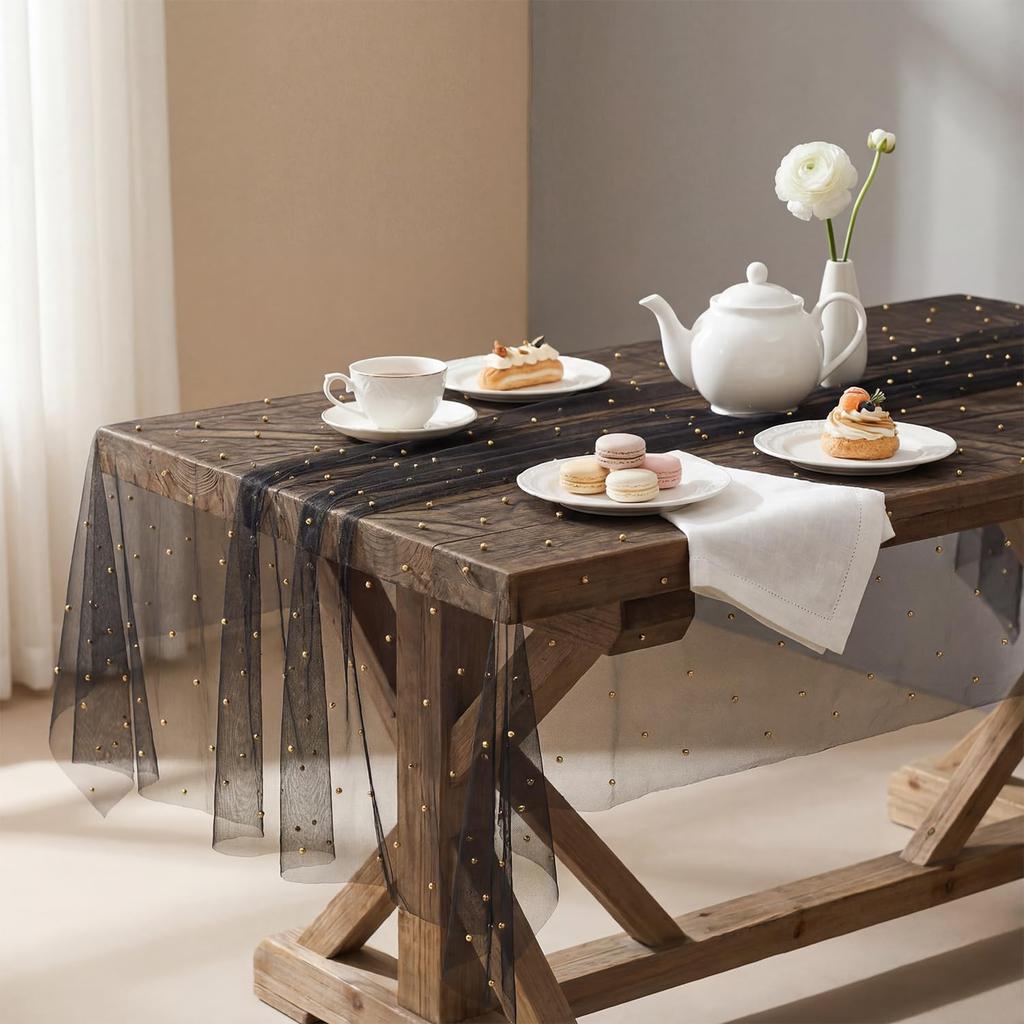 Light Green Table Runner Fabric Tulle Lace Tablecloth Rectangular Table Cover Bridal Veil for Christmas Wedding Birthday Party