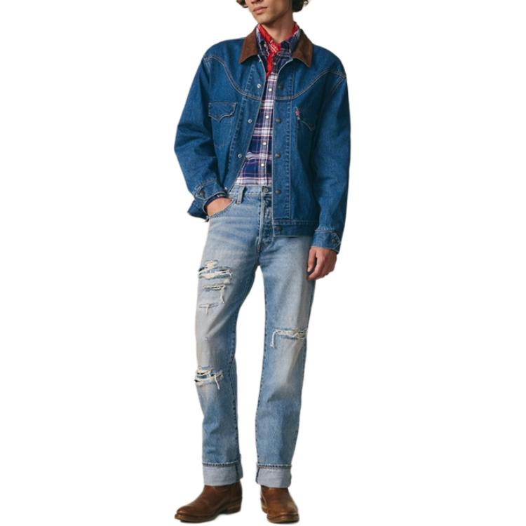 Levis Casual Comfortable Simple Color Block Collar Single-Breasted Long Sleeve Denim Jacket Men Jackets 002WN-0000