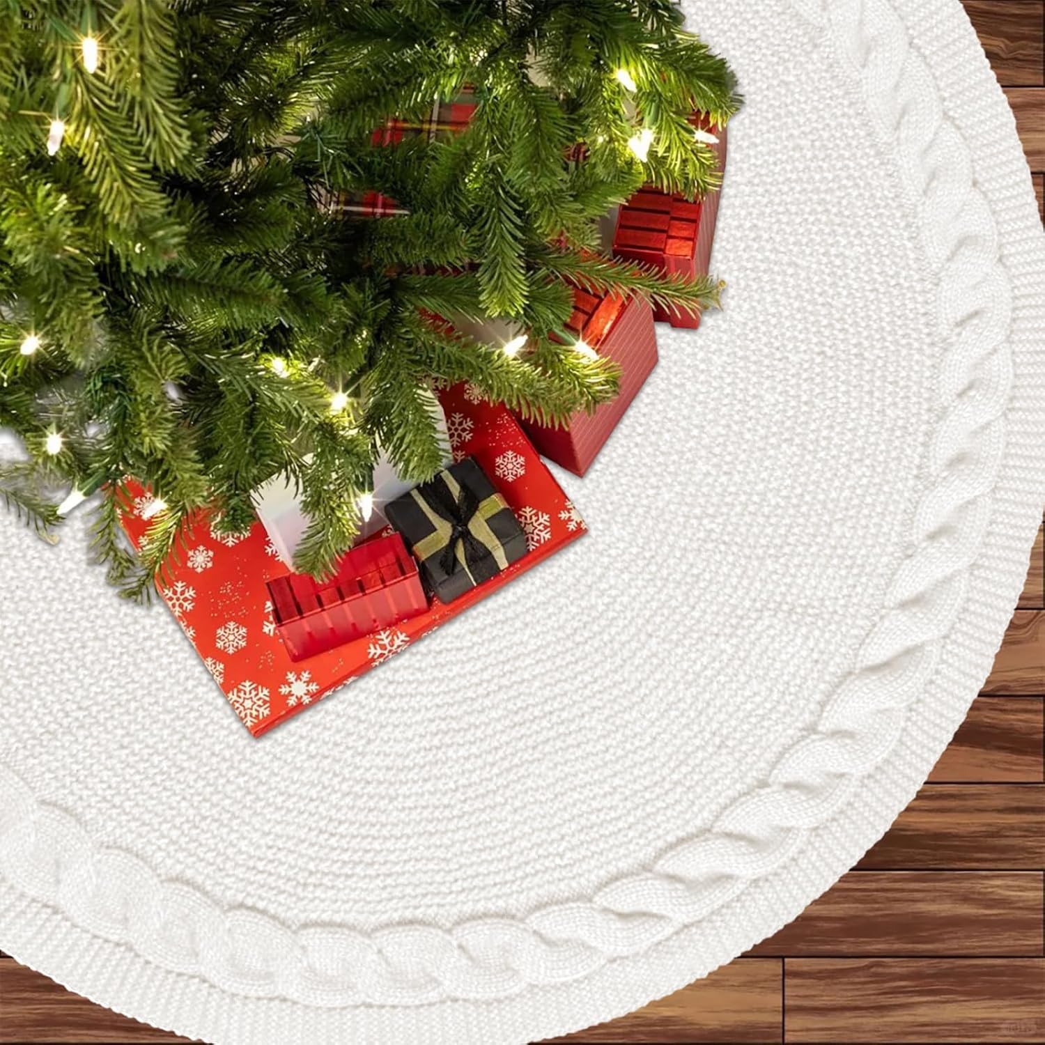 Christmas Tree Skirt,24 inches White Knitted Tree Skirt,Chunky Knitted Thick Tree Skirt,Table Top Tree Decor,Christmas Tree Ornaments for 1ft 2ft 3ft