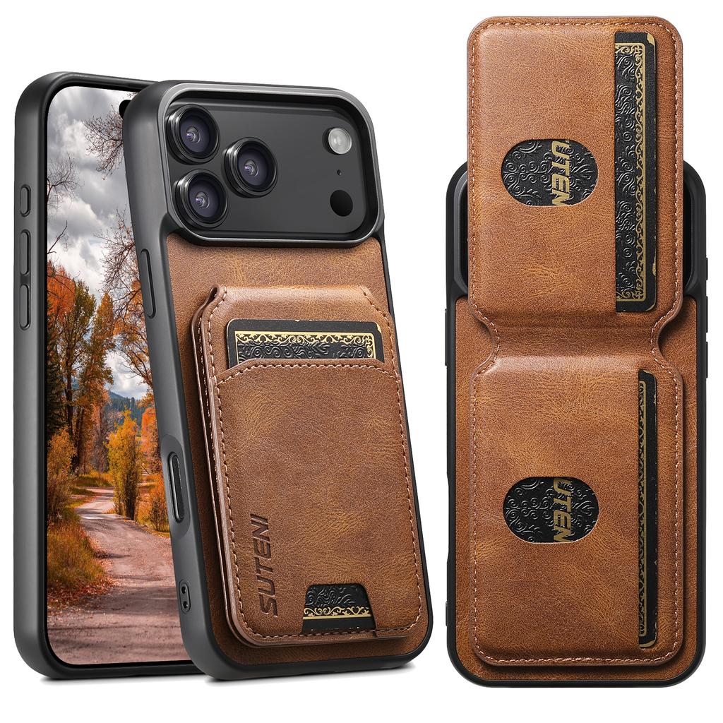 Leather Strong Magnent Card Wallet Holder Set for Apple For Iphone 17 16 1 14 13 Pro Max Plus With Phone Case Magnetic Stand Bag