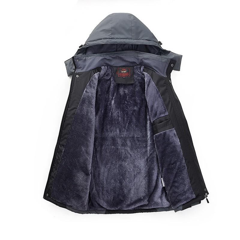 Herren Winter Wasserdicht Winddicht Verdickt Fleecegefüttert Outdoor Jacke Mit Kapuze Normale Passform Wandern Camping