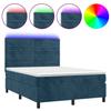 Box Spring Bed with Mattress & LED Lighting Dark Blue 140x200 cm Velvet
