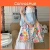 Chic Korean Style Floral Tote Bag Roomy Soft Cotton Summer Shoulder Bag For Everyday Use