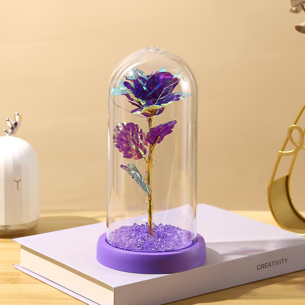 Valentine's Day Immortal Flower Glass Cover Gold Foil Rose Romantic Bouquet Ornament Couple New Year Birthday Gift