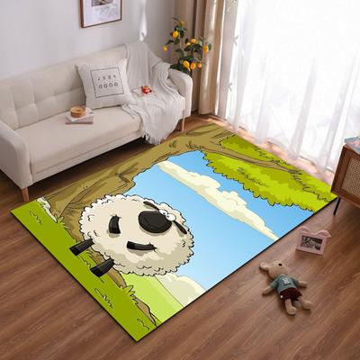 Cartoon Sheep Landscape Carpet for Kids Room, Green and Blue Decor Suitable for Use As an Anti-slip for Living Room Bedroom Sofas