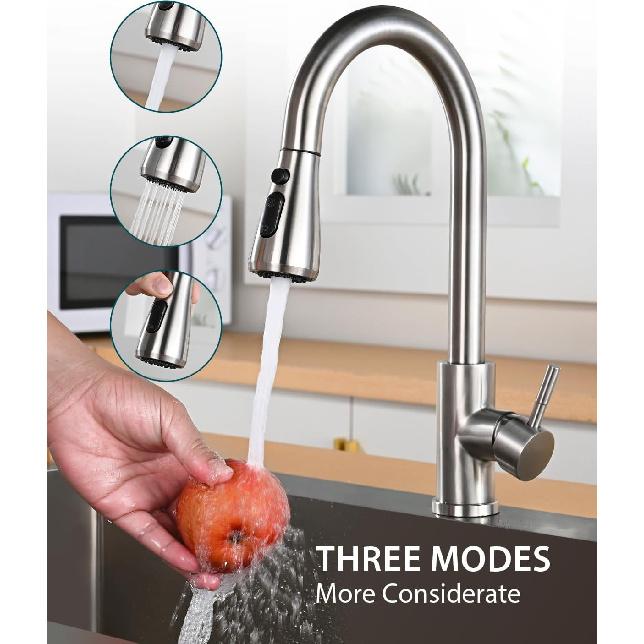 Kitchen Faucet with Pull Down Sprayer, Brushed Nickel High Arc Single Handle Kitchen Sink Faucet for Pot Filler, Stainless Steel Commercial Modern Rv