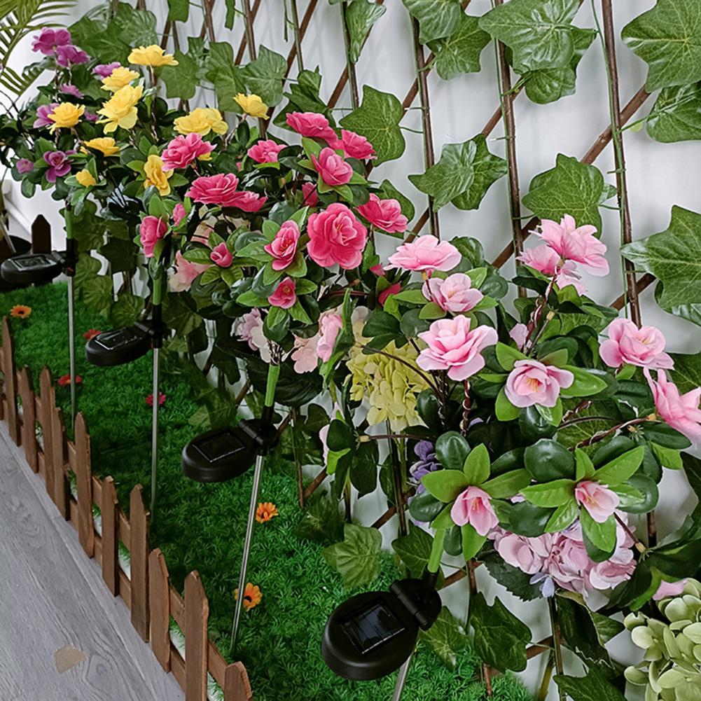 Solar Garden Light Silk Flower Decoration Solar Powered Flower Lights for Outdoor Garden Decor Realistic Design Easy for Patio