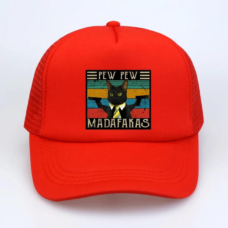 

Pew Pew Baseball cap Unisex Women Summer Breathable mesh sun hat Double Gun Cat Graphic snapback hats adjustable caps