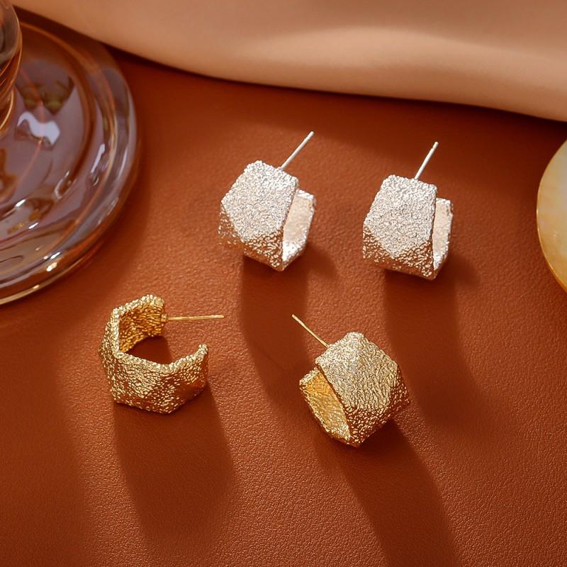 Geometric Irregular Matte Gold Earrings Women Sterling Post Copper Base Real Plated Fashion Statement