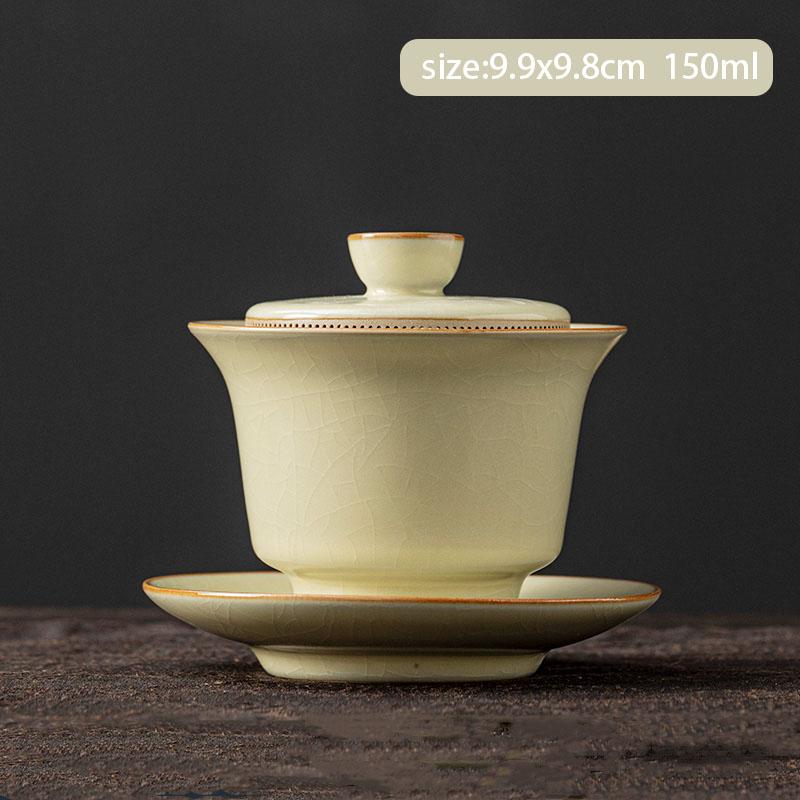 Chinese Ru Kiln Ceramic Gaiwan Handmade Teacup Tea Water Separation Tea Bowl Household Travel Teaware Tea Ceremony Gifts