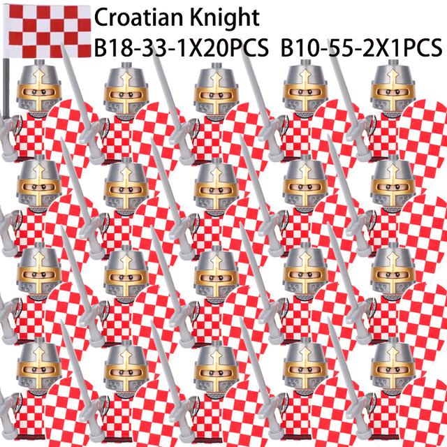 Military Building Blocks Solider Figures Gifts Toys Movie Science Fiction Series Medieval Knight Legion Weapons Shield Flag MOC