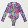 Women's Printed Mesh Zipper Long Sleeve One-Piece Swimsuit