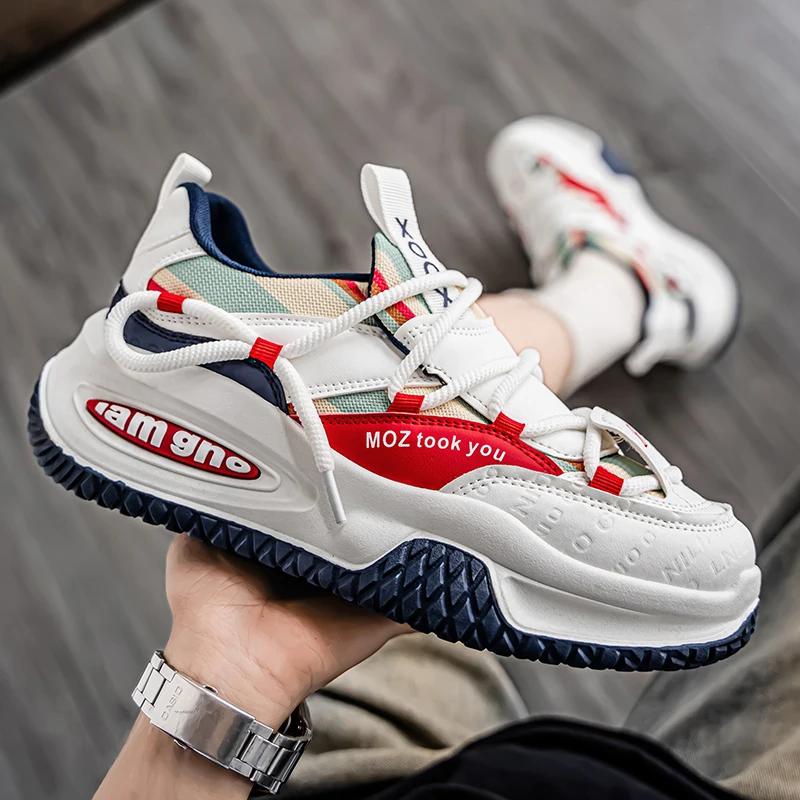 Fashion Versatile Running Shoes White Men Sport Shoes Platform Thick Sole Casual Sneakers Breathable Lightweight Tennis Shoes
