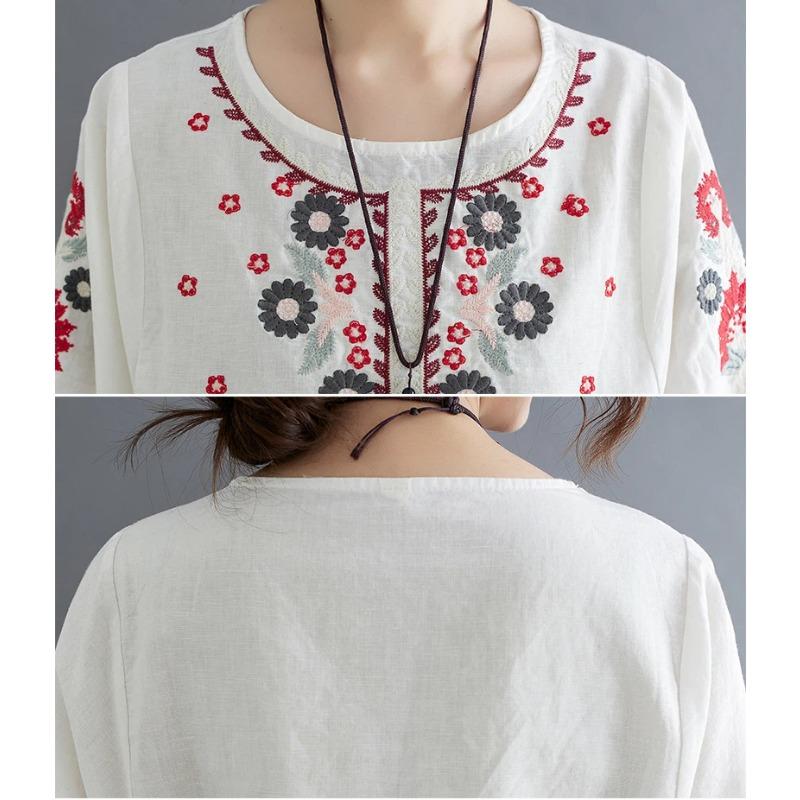 Letnia Nowość Styl Retro Literacki Luźna i Wszechstronna Etniczny Styl Bawełniana i Lniana Haftowana Koszula dla Kobiet