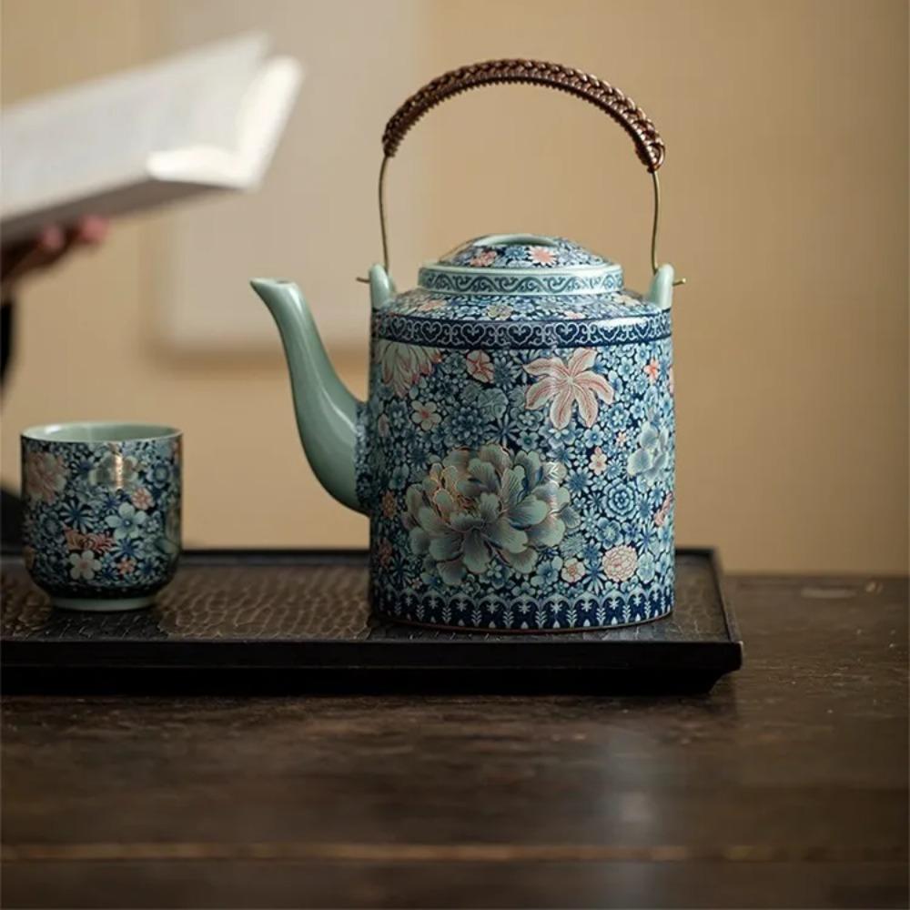 Ru Kiln Pinch Gold Flowering Like Brocade Lifting Beam Pot  Kung Fu  Large-capacity Brewing Teapot with Filter Tea Infuser