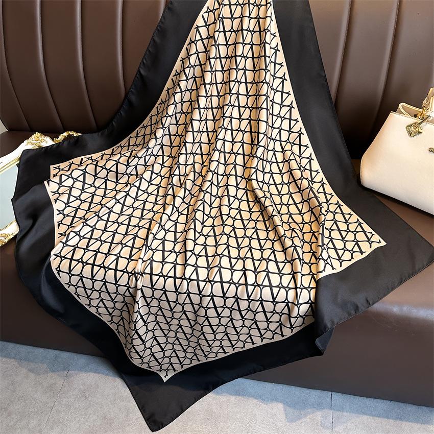 Versatile British-Style Silk Square Scarf - 90cm Solid Color Shawl & Headscarf