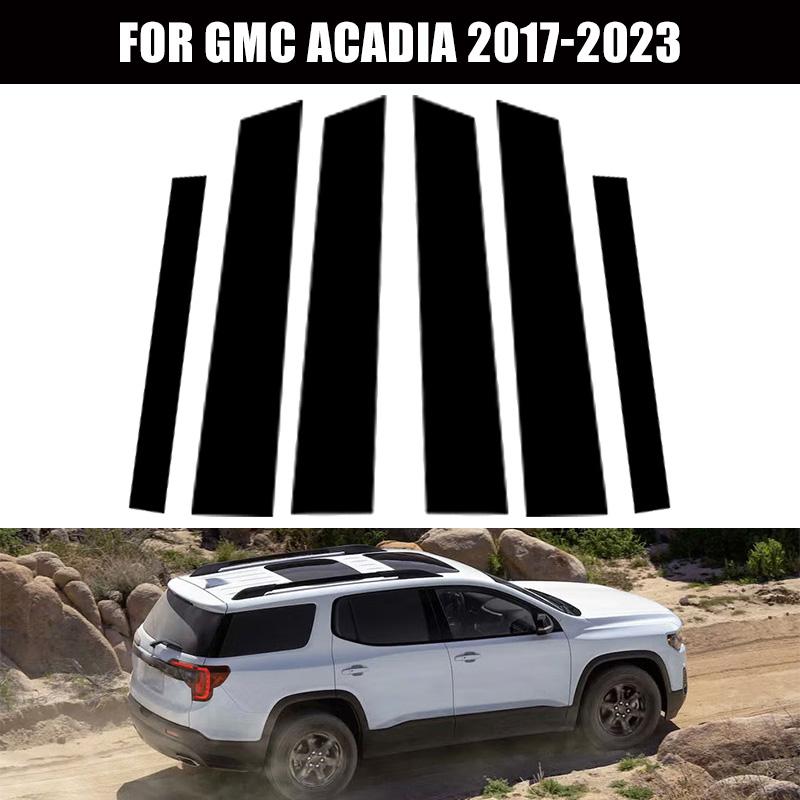 6 Pièces Autocollants de Garniture de Poteau B C de Colonne de Porte et de Fenêtre de Voiture Noir Brillant PC Accessoires Convient Pour GMC Acadia 2017-2023